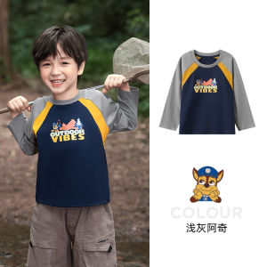 เสื้อยืดแขนยาวผ้าฝ้ายแท้สำหรับเด็กผู้ชาย เสื้อชั้นในฤดูใบไม้ร่วงและฤดูหนาว ลายการ์ตูน PAW Patrol คอกลม เสื้อผ้าเด็ก
