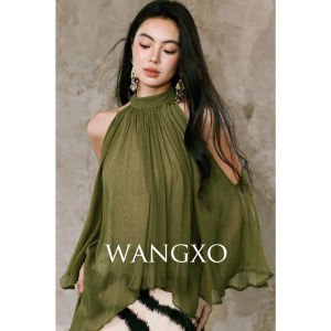 WANGXO | Áo Dập Vai Co Dãn Voan Ammonium Rayon Đồng Bóng