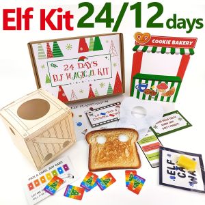 24-Day Elf Kit with 24 Elf Props&12 Elf Activities-Christmas Elf Countdown Calendar with Elf HouseElf FoodElf Crafts and Games