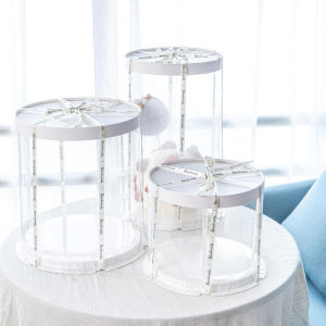 【4inch / 18*18cm】 Black | Gold | White Round Transparent Gift Flower Cake Decoration Box FREE Ribbon