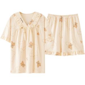 MiiOW | ชุดนอนผ้าฝ้ายแท้สำหรับผู้หญิง MiiOW ฤดูร้อน 2025 ชุดนอนสั้นแขนสั้นลายการ์ตูน ชุดลำลองสำหรับใส่ในบ้านและกลางแจ้ง