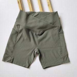 Quần Short Đạp Xe Nữ Cạp Cao Đệm Mút Thiết Kế Chéo Nhanh Khô Ống 5 Inch Giúp Thon Gọn Tập Thể Dục Yoga Có Túi Bên.