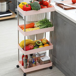 Kitchen Storage Rack Stand Plastic Vegetable Snack Organizer Small Cart Spice Rack Floor Mounted Easy to Assemble for Living Room