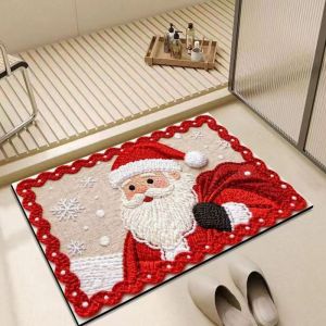 VIKAMA Christmas Bath Mat Santa Print Absorbent Non Slip Bathroom Rug For Shower Tub Toilet Floor Indoor Holiday Home Decor