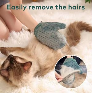 Hateli Lông Mèo Găng tay thú cưng dụng cụ cắt lông cho thú cưng Găng tay chải lông chó tin nhắn găng tay bàn chải để đổ chó cưng tẩy lông Mitt sạch hai mặt sạch sẽ đi văng Thảm quần áo chống trầy xước chống cắn Găng tay chải lông