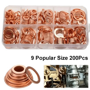 Copper Washer Gasket Assortment Kit Flat Ring Seal M8 M10 M12 M14 Sealing Rings with Box for Auto Sump Plug Hardware Repair