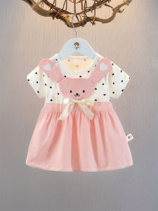 Adorable Cotton Princess Dress for Baby Girls Summer Short Sleeve A-Line Skirt Crewneck 1-3 Years Old Casual Windy Style