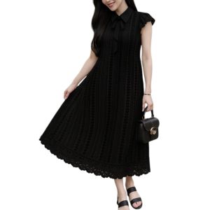 P010-362 PIMNADACLOSET - Cap Sleeve Collar Neck Button Front Woven Lace Shirt Dress