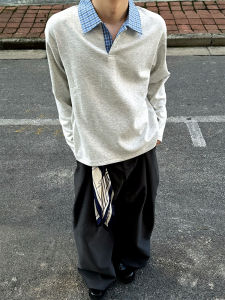 Áo Nỉ Kẻ Caro Cleanfit Màu Xám Dài Tay Mùa Thu Phong Cách Mỹ Không Mũ Polo Cổ Polo Dành Cho Nam