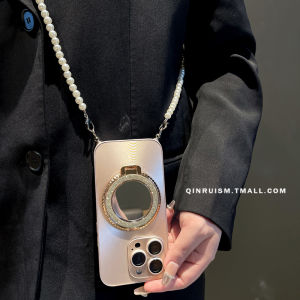 Champagne Gold High-End Phone Case with Mirror Stand for  17/16/15promax 14plus 13promax 12mini 11 Protective Cover