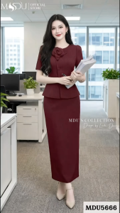 Váy Dáng Liền MDU5666 Chất Xước Thái Phối Cúc Mắt Cáo Với Phần Thân Trên Kiểu Peplum Nhẹ Từ MDU