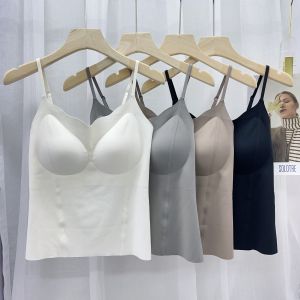 Summer Nude Feel Seamless Camisole Womens Chest Pad Integrated Fashion Tape Long Outfit Underwear Bandeau Tops