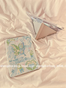 Ốp Lưng Bảo Vệ iPad pro 2024 Có Khe Cắm Bút Chì Màu Xanh Lá Cây Xuân Graffiti Y+3 Gấp Gọn Tương Thích Với Apple iPad Air 6/5 13 Inch 11 Inch 10.2/10.9 Mini6 Dành Cho Nữ