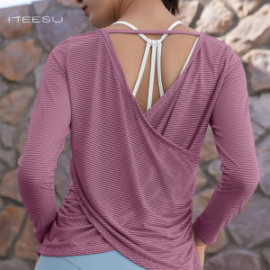 Womens Loose Breathable Yoga Fitness Clothes Short Sleeve T-Shirt Anti-Light Yoga Cover up Top Spring Summer Nylon