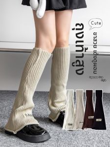 JINGCHI | ถุงเท้าถักนิตติ้งสีพื้นสำหรับผู้หญิงในฤดูใบไม้ร่วงและฤดูหนาว ถุงเท้าข้อสั้นแบบยาวถึงข้อเท้าสำหรับผู้หญิง Y2K เทรนด์สตรีทแฟชั่น ถุงเท้าหนา อบอุ่น สำหรับผู้หญิง