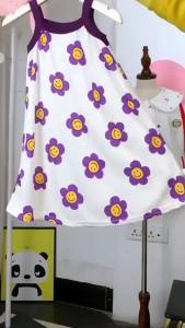 Summer Soft Breathable Dress For Girl Halter Flower Heart Polka Dot Print Kids One-Piece Pajama Dress 0-7Y Baby Girl Sleepwear