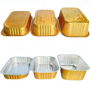 Rectangular 320ml 500ml 680ml Microwave Heating Tin Tray Seafood Takeaway Sealed Packaging Aluminum Foil Box