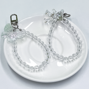Handmade Crystal Bear Phone Strap Butterfly Keychain Cute Bracelet Chain Womens Style Pendants Transparent Bear Mobile Phone Lanyard