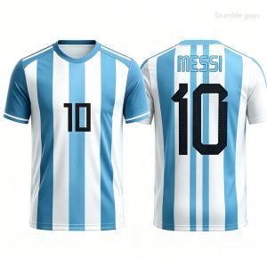 Potdemiel | Mens Summer Daily Trend Messi No.10 Football Jersey T-shirt Short Sleeve Fashion Oversized Outdoor Wear Tops Kids Clothes