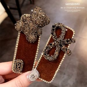 Red Butterfly Knot Hair Clips Womens Fashion Bangs Holders One-Word Clips Hair Accessories New Year Bear Rhinestone Hairpins