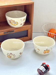 Cute Bear Ceramic Bowl for Kids Breakfast Wheat Flakes Yogurt Bowl Rice Eating Small Bowl Cartoon Animation Underglaze Color