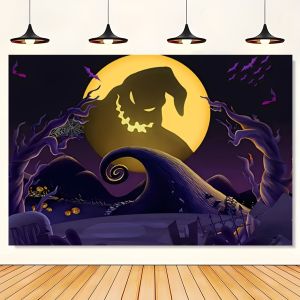 VIKAMA Halloween Tấm Thảm Thuyền Trưởng Hình Bóng Bí Ngô Mộ Chủ Đề Cho Phòng Khách Phòng Thoát Khỏi Tiệc Polyester Treo Tường