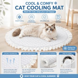 Round Ruffled Ice Silk Cooling Pet Mat Summer Breathable Cat Sleeping Pad Non-Slip Washable Cushion Cute Frill Edge Pet Bed Mat