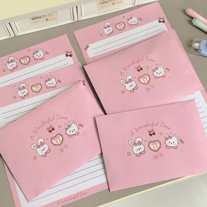 Original Pink Cat Envelope Paper High Aesthetic Value Ins Handwritten Simple Cartoon Creative Greeting Card Business Supplies