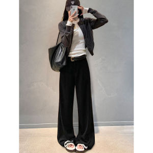 High Waist Straight Leg Suit Pants Womens Loose Drapey Black Floor-Length Casual Trousers Elegant Comfortable Autumn Wear