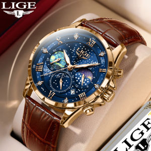 LIGE 2023 Original Quartz Watch Mature Men and Women Luminous Waterproof Calendar Sport Chronograph Leather Band Watch