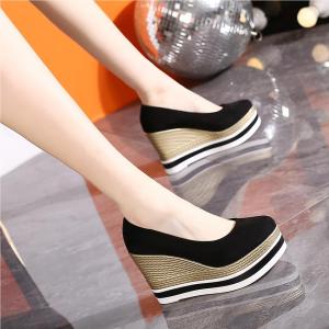 Womens Fashion High Heels 2025 New Thick Bottom Slope Heel Waterproof Platform Elegant Not Tired Foot Shallow Mouth Single Shoes