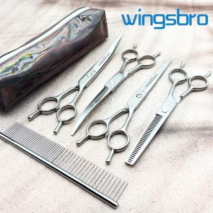 7.5 Inch Pet Dog Grooming Scissors Set Silver Curved Scissors Straight Scissors Thinning Scissors Set