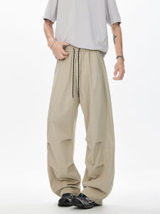 กางเกงยีนส์ทรงหลวมขาตรงสำหรับผู้ชาย สไตล์ฤดูร้อน กางเกงขายาวลำลอง ผ้าไหมน้ำแข็งสำหรับปีนเขากลางแจ้ง ทรงทหาร กางเกงขายาวแบบลำลองสำหรับใส่ไปทำงาน