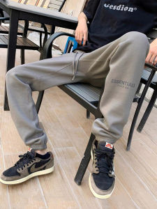 กางเกงขายาวทรงหลวมสไตล์อเมริกันสำหรับผู้ชาย ทรงหลวม เอวกลาง ผ้าฝ้ายผสมโพลีเอสเตอร์ กางเกงขายาวทรงลำลอง