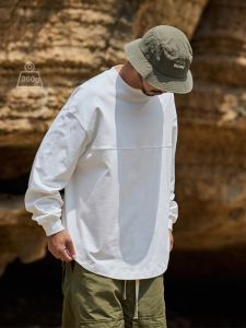 Quentin Marx Japanese Style Men 360g Heavy Weight Long Sleeves T-shirt Curved Hem Trendy Men Loose Casual Autumn