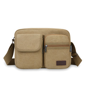 New Mens Large Capacity Canvas Shoulder Bag Casual Travel Crossbody Bag Durable Tool Bag Multi-Layer Single Strap Backpack