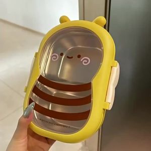 Cute Bee-Shaped Kids Lunch Box Leakproof Stainless Steel Bento Box with Divided Compartments Food-Safe Meal Prep Container