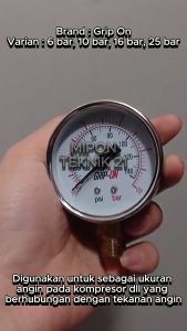 GRIP ON Manometer Pengukur Tekanan Angin Kompresor 6 10 16 25 bar Premium