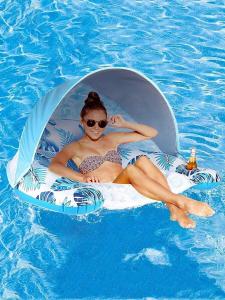 Inflatable Underarm Swimming Ring Adult Life Jacket Water Park Floating Bed Inflatable Toy with Sunshade Manual Inflating PVC