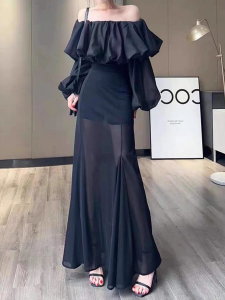 Váy Lưới Cạp Cao Phong Cách Hepburn Cho Nữ Mùa Thu Mới Váy Lưới Mỏng Váy Đuôi Cá Nửa Thân Váy Ôm Sát Váy Công Sở