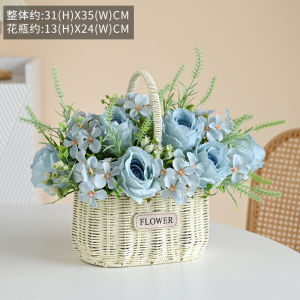 Rose Artificial Flowers Basket Living Room Decorative Tabletop Ornament Dining Table Flower Arrangement Green Plant Vase