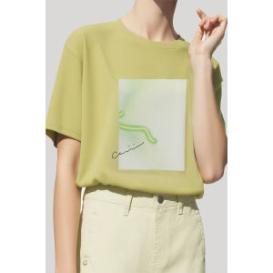 AMII | Abstract Print Round Neck Cotton Casual T-Shirt