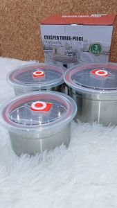 ชุดกล่องใส่อาหารทรงกลม 1ชุด3ชิ้น กล่องถนอมอาหารสแตนเลส304 จุ 800ml/1200ml/1800ml ฝาปิดมีช่องระบายอากาศ พร้อมส่งTH