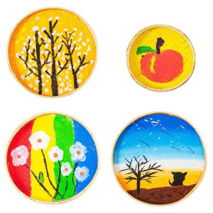 ⭐️【Local warehouse+COD】⭐Natural Handmade Woven Bamboo Basket Serving Tray Round Holder Bulk Food Flat Shallow Basket For Home Kitchen Farmhouse Bakery