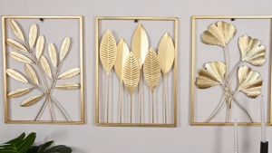 1 Pc Leaf Wall Decor with Frame Golden Metal Monstera Wheat Leaf Wall Art Wall Sculpture for Living Room Office Home Hotel