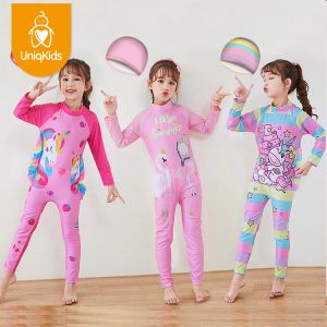 Uniqkids Cute Long-Sleeved Children's Swimsuit: Sunscreen Swimsuit Cap & Surf Suit