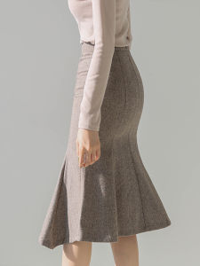 PIAOYA | Design Elegant High Waist Slim Fit Wool Blend Hipline Flared Skirt
