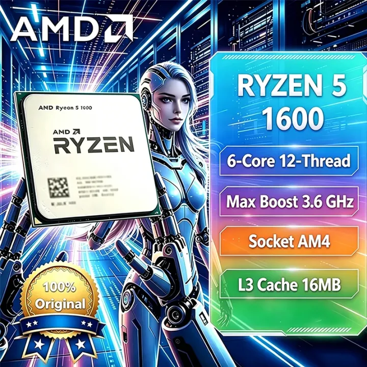 AMD | AMD Ryzen 5 1600 R5 1600 3.2 GHz Six-Core Twelve Thread 65W CPU Processor YD1600BBM6IAE Socket AM4 Gaming CPU Without Package