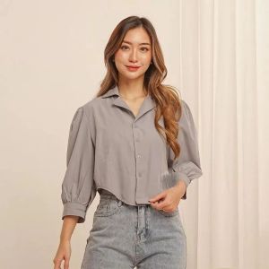 Atasan Kemeja Wanita Puff Shakila Crop Top Size M L XL XXL Jumbo