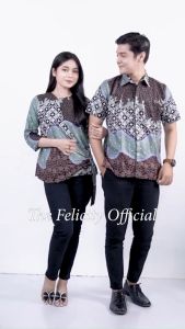 felicitybatik - Atasan Couple Seragam Blouse Batik Dan Kemeja Pria Batik Modern [ teh hijau ]